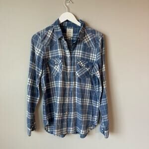 American Eagle (AE) | Vintage Boyfriend Snap Button Plaid Shirt Blue Size Medium